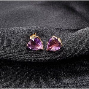Vintage 14K Gold Heart-Shaped Amethyst Stud Earrings